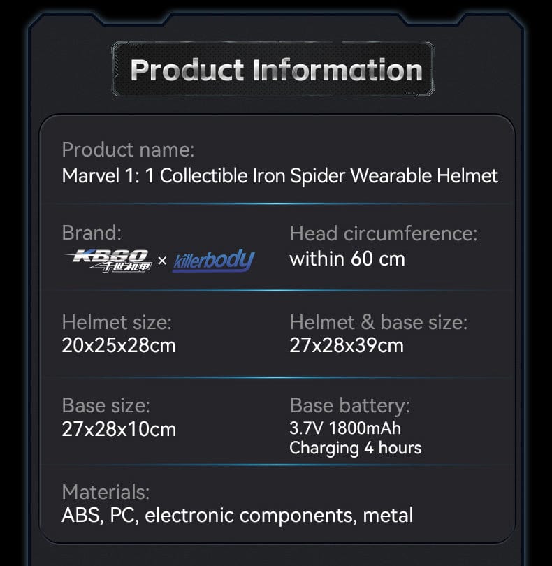 Marvel 1: 1 Collectible Iron Spider Man Wearable Helmet