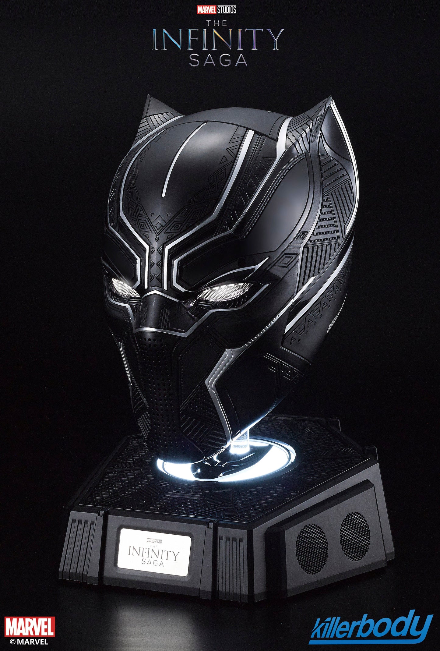 1:1 Collectible Wearable Black Panther Helmet w/Eye Lights Touch Control System Wearable Black Panther Helmet w/Bluetooth Speaker