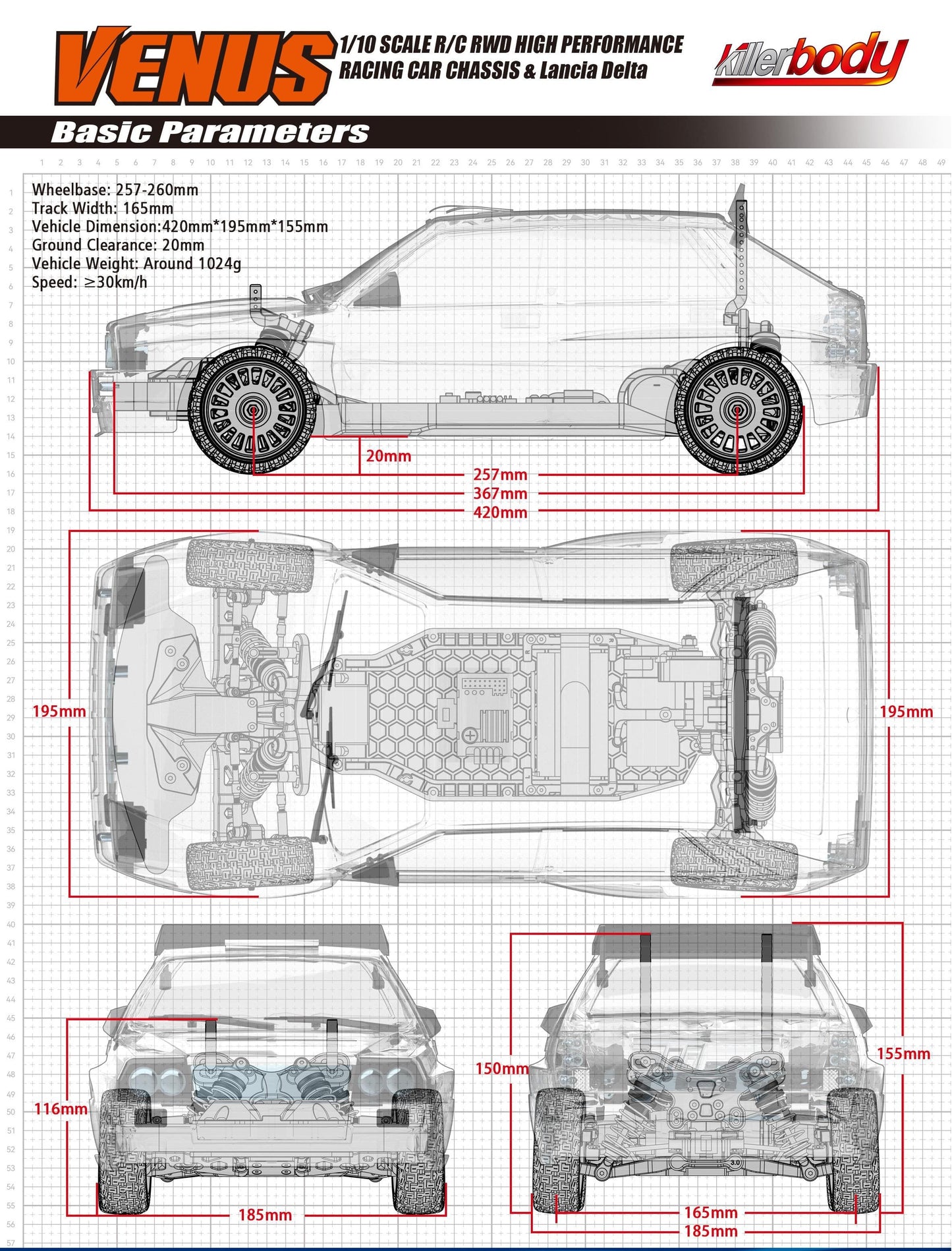 Killerbody 1/10 SCALE R/C RWD HIGH PERFORMANCE RACING CAR CHASSIS & Lancia Delta  Remote Control Car