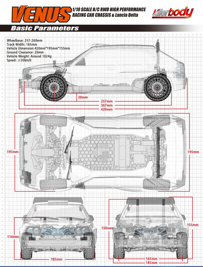 Killerbody 1/10 SCALE R/C RWD HIGH PERFORMANCE RACING CAR CHASSIS & Lancia Delta  Remote Control Car