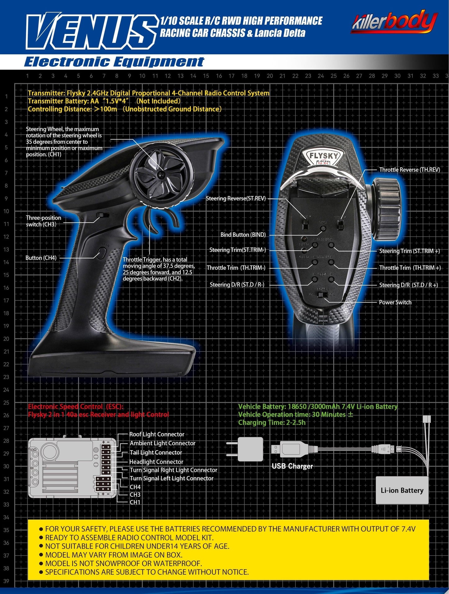 Killerbody 1/10 SCALE R/C RWD HIGH PERFORMANCE RACING CAR CHASSIS & Lancia Delta  Remote Control Car