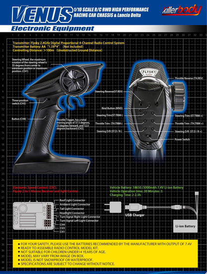 Killerbody 1/10 SCALE R/C RWD HIGH PERFORMANCE RACING CAR CHASSIS & Lancia Delta  Remote Control Car