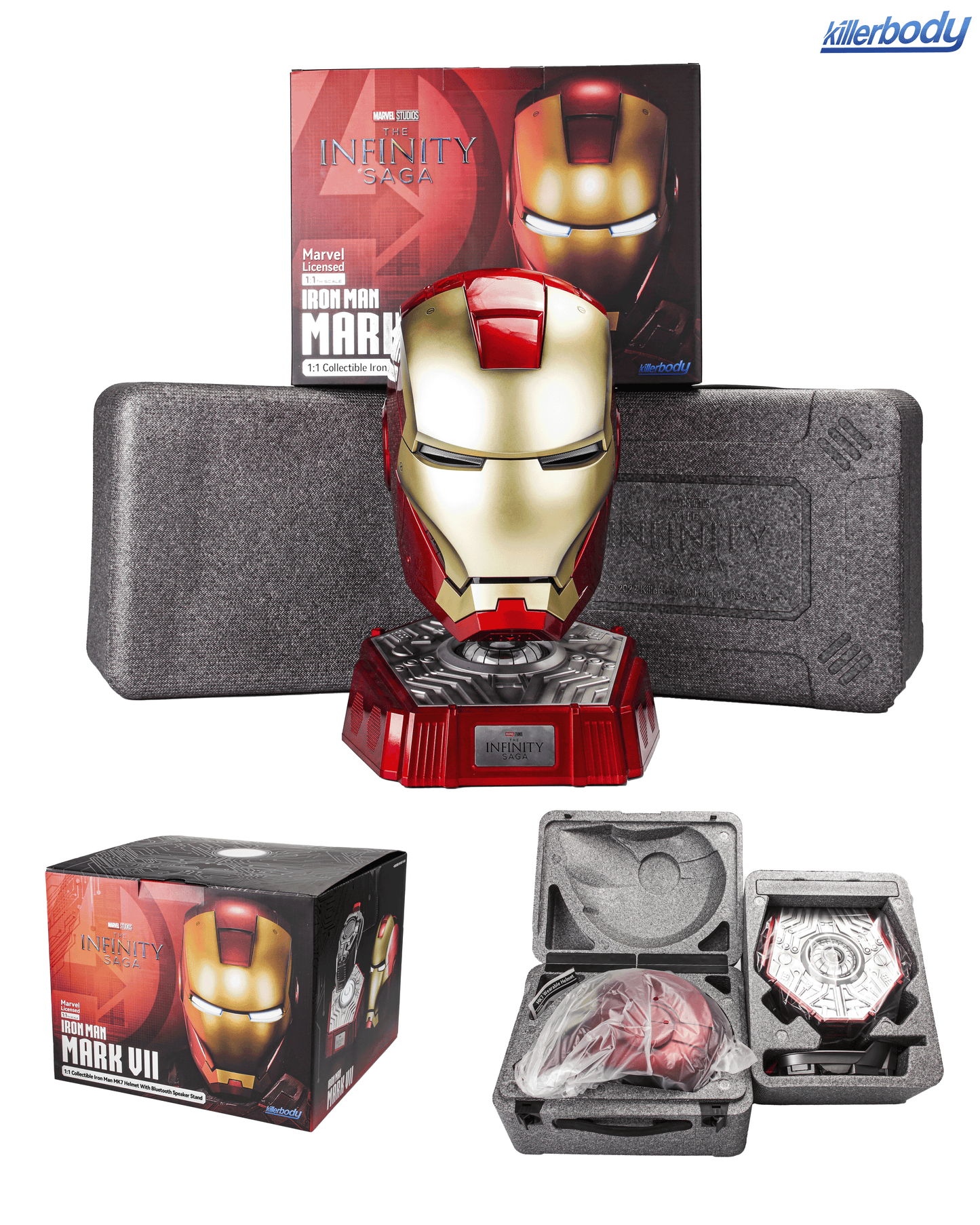 Killerbody 1: 1 Collectible  Iron Man MK7 Wearable Helmet with Bluetooth Speaker Stand