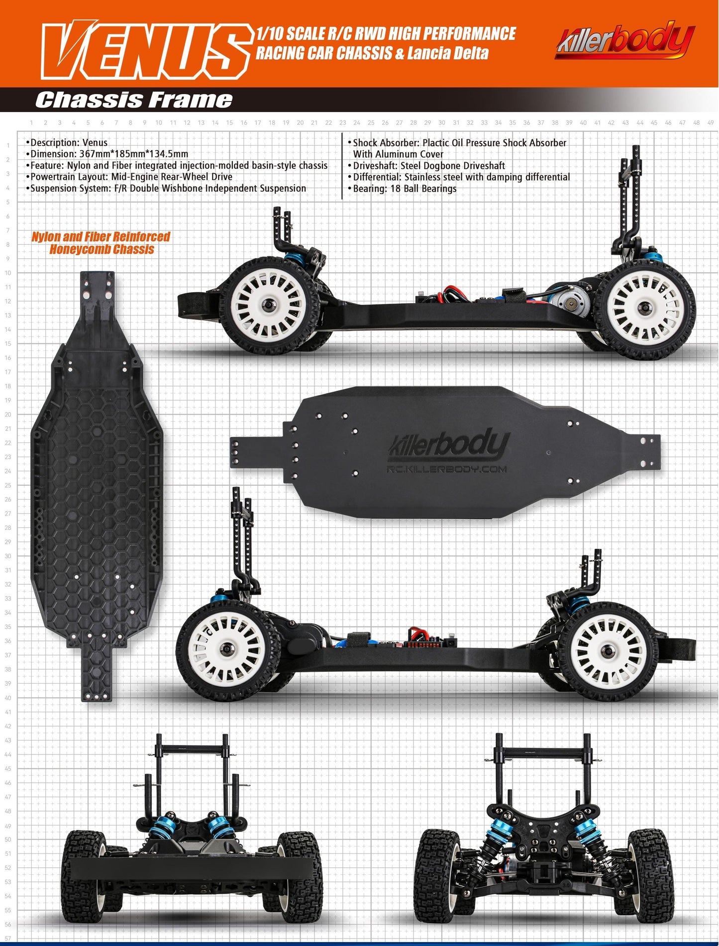 Killerbody 1/10 SCALE R/C RWD HIGH PERFORMANCE RACING CAR CHASSIS & Lancia Delta  Remote Control Car