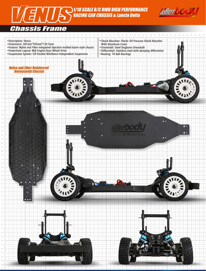 Killerbody 1/10 SCALE R/C RWD HIGH PERFORMANCE RACING CAR CHASSIS & Lancia Delta  Remote Control Car